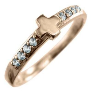 アクアマリン 指輪 デザイン クロス 3月誕生石 k10ピンクゴールド