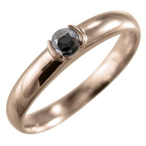丸い 指輪 一粒 ブラックダイヤモンド 4月誕生石 k18ピンクゴールド