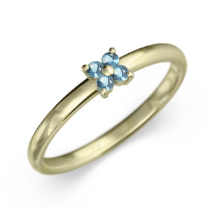 10kイエローゴールド 指輪 デザイン フラワー 5ストーン 11月の誕生石 ブルートパーズ(青)