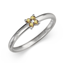 ホワイトゴールドk18 指輪 デザイン フラワー 5石 11月の誕生石 シトリン(黄水晶)_画像1