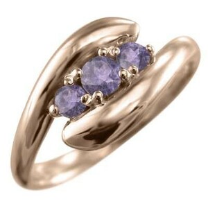 アメジスト(紫水晶) 指輪 蛇 スネーク 3ストーン 2月の誕生石 18金ピンクゴールド