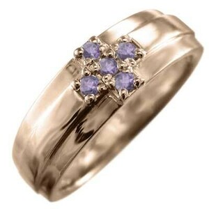 指輪 クロス デザイン 5ストーン アメジスト(紫水晶) ピンクゴールドk10 2月誕生石