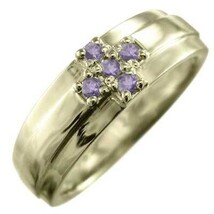 10kイエローゴールド 指輪 5ストーン アメシスト(紫水晶) 2月誕生石 クロス デザイン_画像4