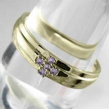 10kイエローゴールド 指輪 5ストーン アメシスト(紫水晶) 2月誕生石 クロス デザイン_画像3