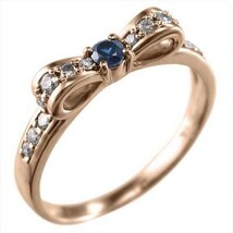 リボン ジュエリー 指輪 ブルーサファイア ダイヤモンド ピンクゴールドk18_画像4