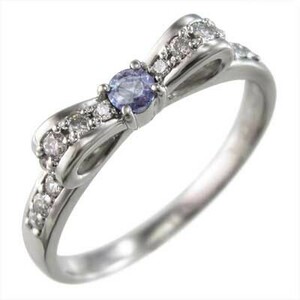 指輪 リボン デザイン タンザナイト ダイヤモンド 12月の誕生石 k18ホワイトゴールド