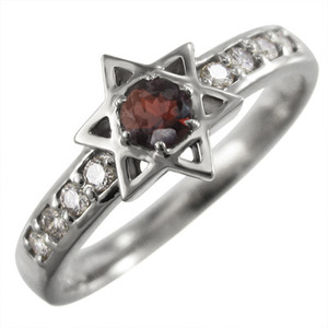 指輪 プラチナ900 ダビデの星 ガーネット ダイアモンド 1月の誕生石