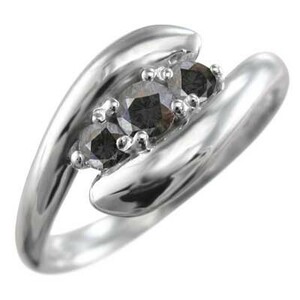 指輪 3ストーン 蛇 スネーク ブラックダイヤ 4月の誕生石 プラチナ900