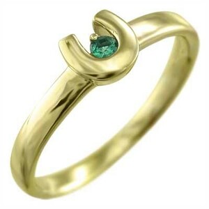  ring 1 bead stone horseshoe emerald k18 yellow gold 