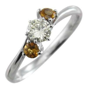 指輪 シトリン(黄水晶) 天然ダイヤモンド k10ホワイトゴールド 11月の誕生石