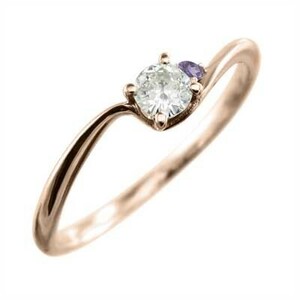 指輪 細い 指輪 アメジスト(紫水晶) 天然ダイヤモンド 18金ピンクゴールド 2月誕生石