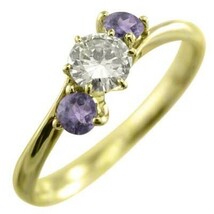 18金イエローゴールド 指輪 2月の誕生石 アメシスト(紫水晶) 天然ダイヤモンド_画像1