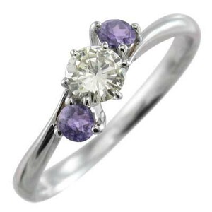 リング アメジスト(紫水晶) 天然ダイヤモンド 2月誕生石 18金ホワイトゴールド
