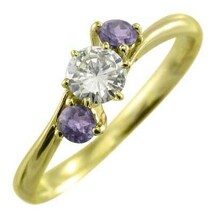 18金イエローゴールド 指輪 2月の誕生石 アメシスト(紫水晶) 天然ダイヤモンド_画像4