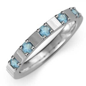  blue topaz ( blue ) flat strike . ring five Stone white gold ( platinum )900 11 month birthstone 