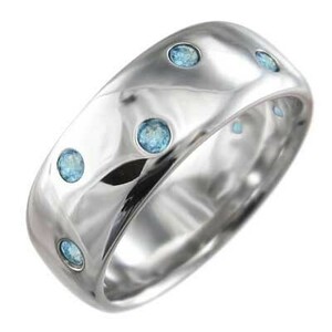  white gold k18 shell circle ring wide ring 11 month. birthstone blue topaz approximately 8mm width 
