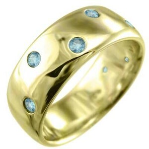 ブルートパーズ(青) 丸い 指輪 幅広 リング 11月誕生石 18金イエローゴールド 約8mm幅