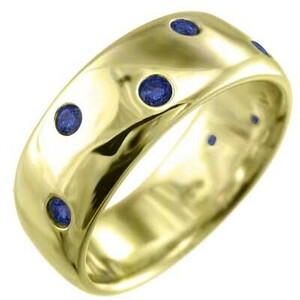 丸い 指輪 幅広 リング ブルーサファイア k18イエローゴールド 約8mm幅