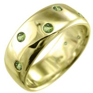 Пелидот Комару Кольцо Широкое кольцо августа родия 18 золото желтое золото примерно 8 мм шириной