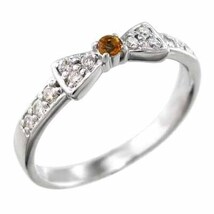 シトリン(黄水晶) 天然ダイヤモンド 指輪 リボン デザイン 一粒 11月誕生石 ホワイトゴールドk18_画像4
