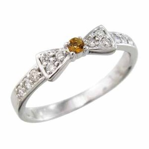 シトリン 天然ダイヤモンド 指輪 リボン デザイン 一粒 プラチナ900 11月誕生石