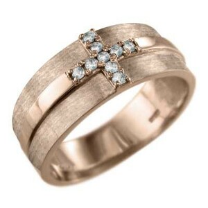 Кольцо K10 Pink Gold Design Cross Wide Ring Aquamarine March Stone