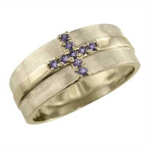 指輪 幅広 リング デザイン クロス アメジスト(紫水晶) k10イエローゴールド
