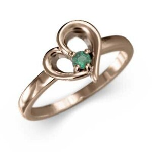  ring deformation Heart 1 bead stone emerald 10 gold pink gold 5 month birthstone 