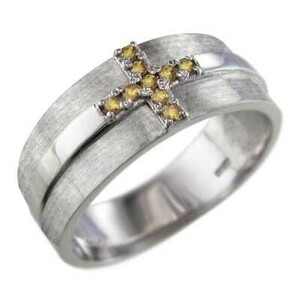 指輪 シトリン(黄水晶) クロス デザイン 幅広 リング プラチナ900 11月の誕生石