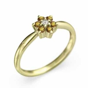 花 モチーフ 指輪 (黄水晶)シトリン 18金イエローゴールド