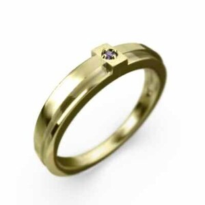 アメシスト(紫水晶) 指輪 クロス デザイン 一粒 18kイエローゴールド 2月誕生石