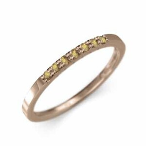 k18ピンクゴールド ハーフ エタニティー リング 平打ち リング 細い 指輪 シトリン 11月誕生石 幅約1.5mmリング 微細