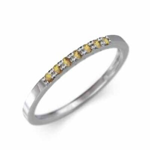 ハーフ エタニティ 指輪 平たい リング 細い 指輪 シトリン 11月誕生石 プラチナ900 幅約1.5mmリング 微細