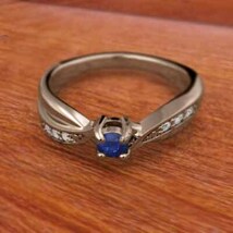 k10ピンクゴールド 結婚指輪 にも 9月誕生石 ブルーサファイア 天然ダイヤモンド 中央石約3.0mm_画像3