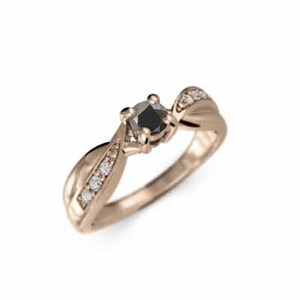 結婚指輪 にも ブラックダイヤモンド 天然ダイヤモンド k10ピンクゴールド 4月の誕生石 中央石約3.3mm