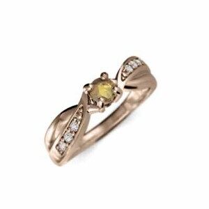 (黄水晶)シトリン 天然ダイヤモンド 結婚指輪 にも 18kピンクゴールド 11月誕生石 中央石約3.0mm