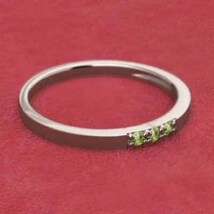 平打ち リング 3ストーン 細い 指輪 ペリドット 8月の誕生石 18金ピンクゴールド 幅約1.7mmリング 細め_画像3