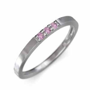 平打ち リング 3ストーン 細い 指輪 ピンクサファイア 9月誕生石 プラチナ900 幅約1.7mmリング 細め