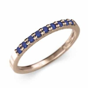 平打ち リング ハーフ エタニティー リング サファイヤ 細い 指輪 ピンクゴールドk10 9月の誕生石 幅約1.7mmリング 細め
