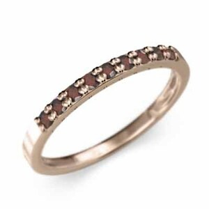 細い 指輪 平たい リング ハーフ エタニティ 指輪 ガーネット 18金ピンクゴールド 幅約1.7mmリング 細め