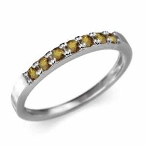 プラチナ900 平たい リング ハーフ エタニティ 指輪 細い 指輪 シトリン(黄水晶) 幅約2mmリング 少し細め