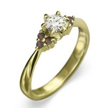 ガーネット 天然ダイヤモンド 結婚指輪 にも 1月誕生石 イエローゴールドk18_画像1