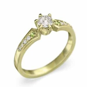 婚約指輪 ペリドット 天然ダイヤモンド イエローゴールドk18 8月の誕生石