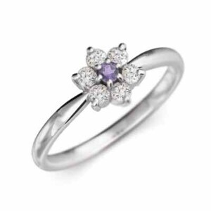 指輪 デザイン フラワー アメシスト(紫水晶) 天然ダイヤモンド 2月の誕生石 18kホワイトゴールド