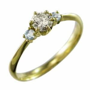  custom-made wedding ring also aquamarine natural diamond K18 3 month. birthstone 