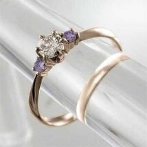結婚指輪 にも アメジスト(紫水晶) 天然ダイヤモンド 2月の誕生石 ピンクゴールドk18_画像3