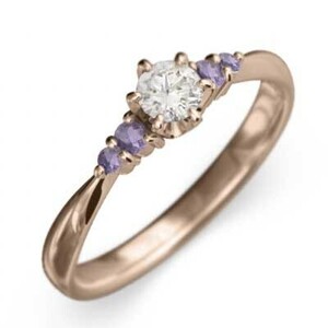 結婚指輪 にも ピンクゴールドk18 アメシスト 天然ダイヤモンド 2月の誕生石