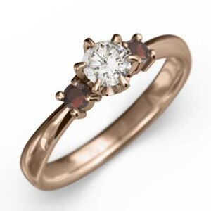 結婚指輪 にも ガーネット 天然ダイヤモンド k18ピンクゴールド