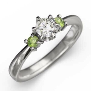 白金（プラチナ）900 結婚指輪 にも ペリドット 天然ダイヤモンド 8月誕生石
