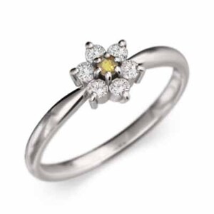 指輪 プラチナ900 花 モチーフ シトリン(黄水晶) 天然ダイヤモンド 11月の誕生石
